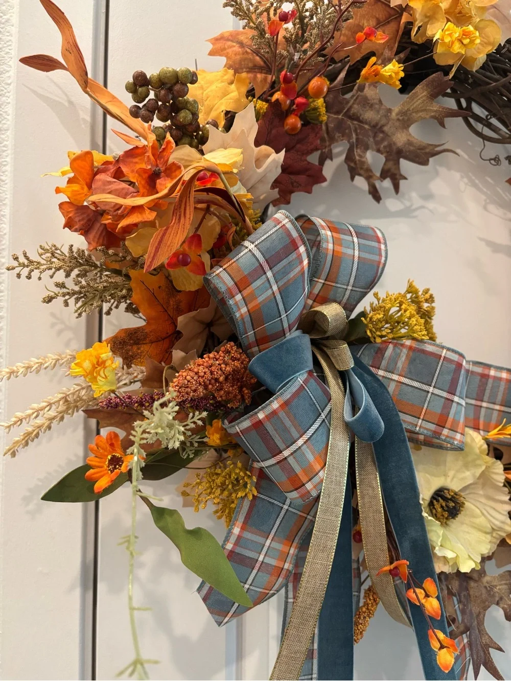 Handmade Wreath Autumn Harvest Fall Poppy Focal Removable Bow Final